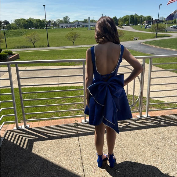 Blue A-Line Sleeveless Mini Dress for Weddings - Picture 4 of 4